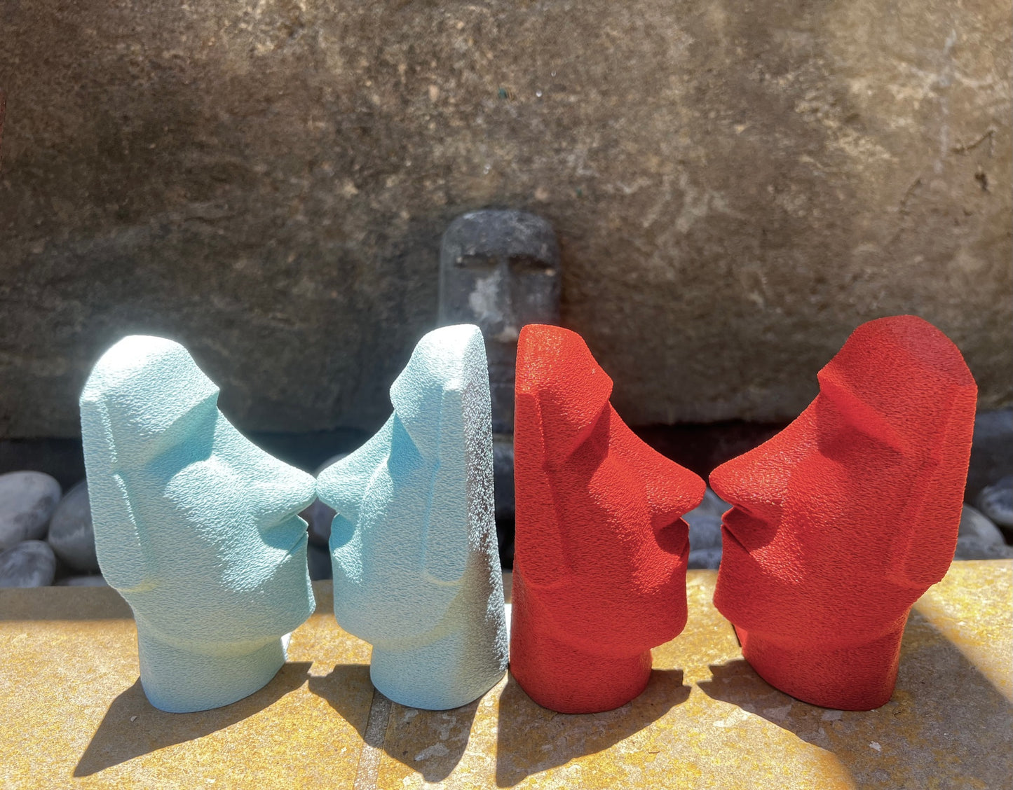 Moai Bookend Set of 2 - Sculptural Marble Design with Wise Expression for Stylish Bookshelves