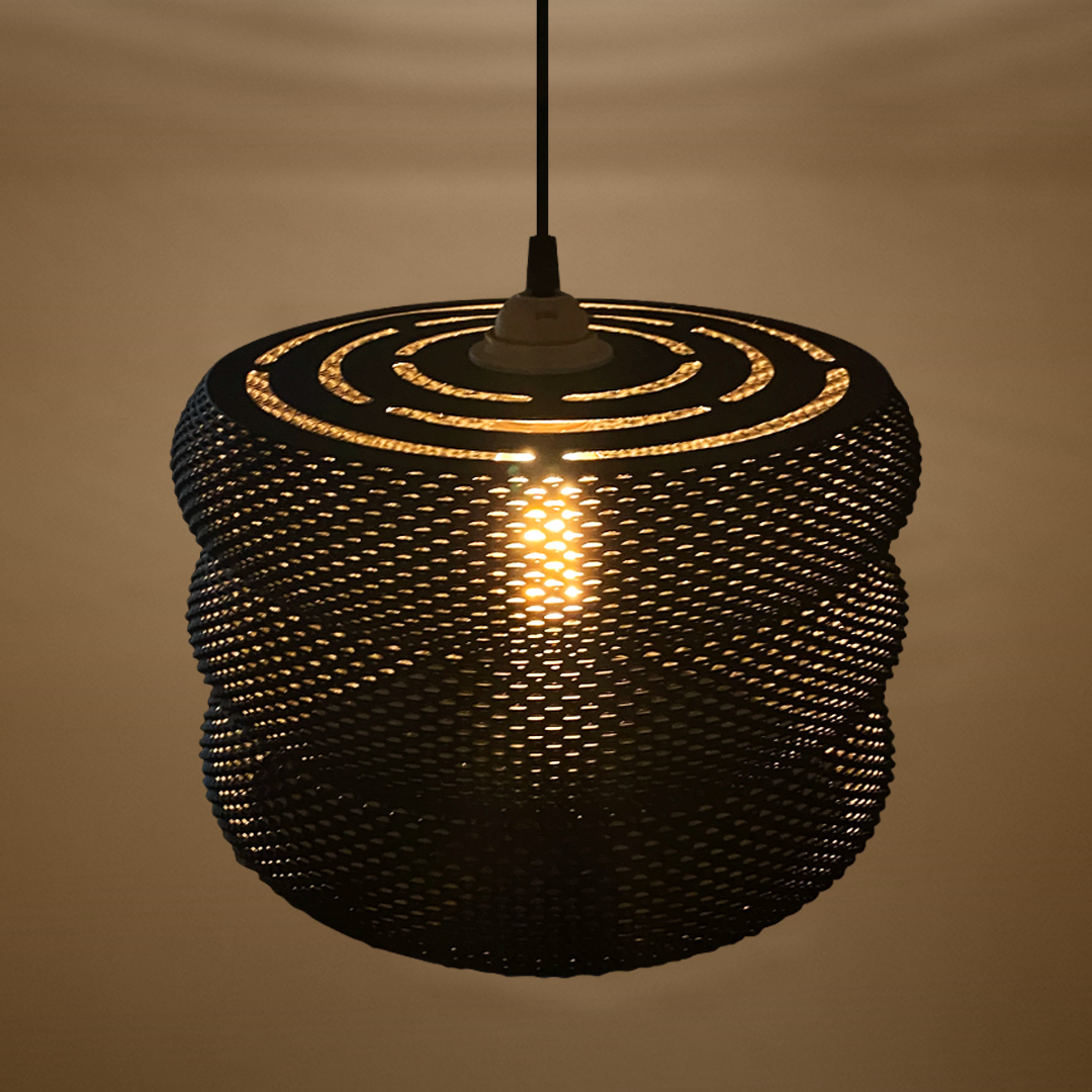 Mara Lampshade displayed in a bright setting, emphasizing its unique structure and texture for contemporary interiors.