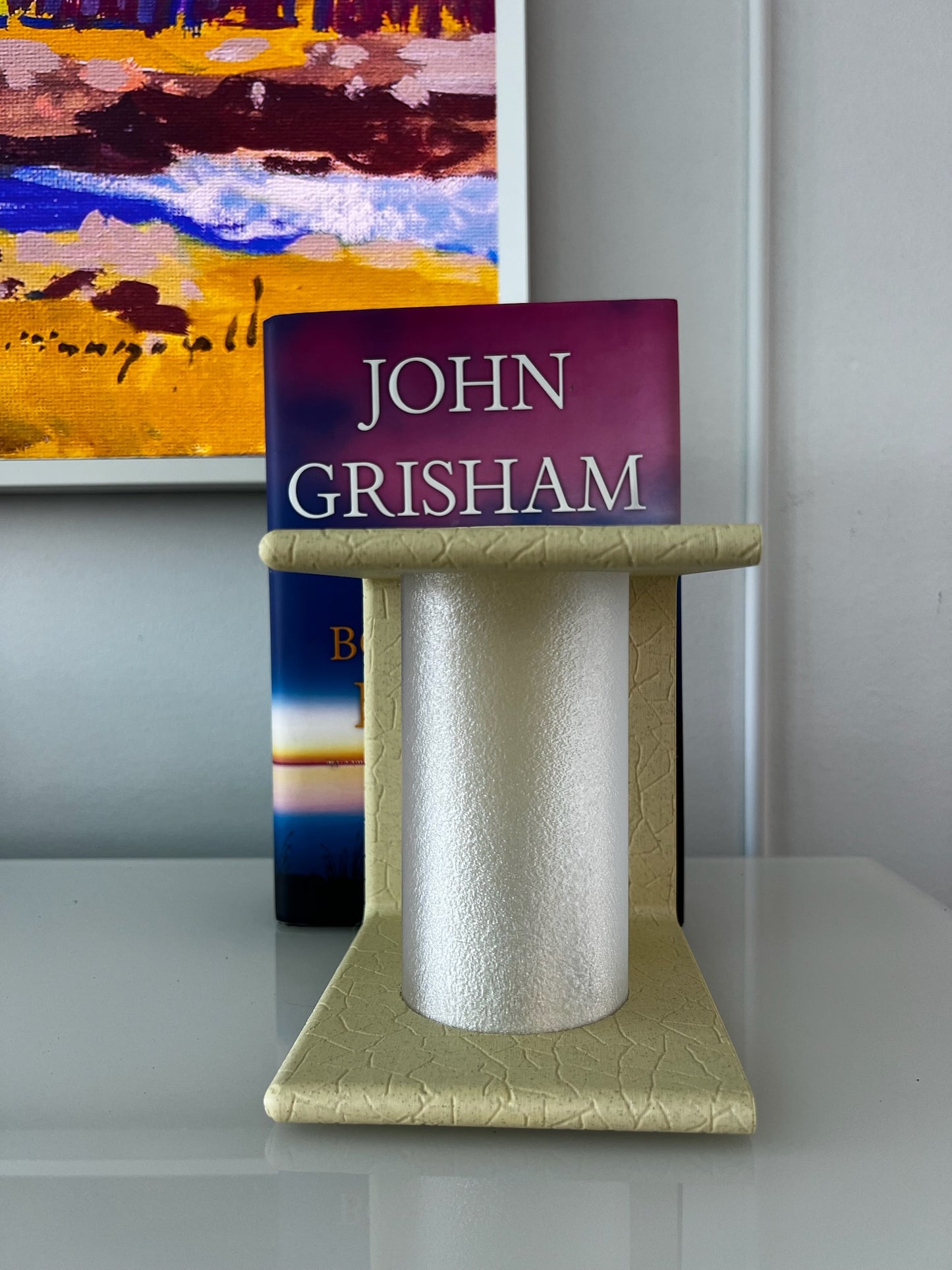 Simple, elegant Ancient Marble Bookend with a modern lighting element, enhancing book displays.