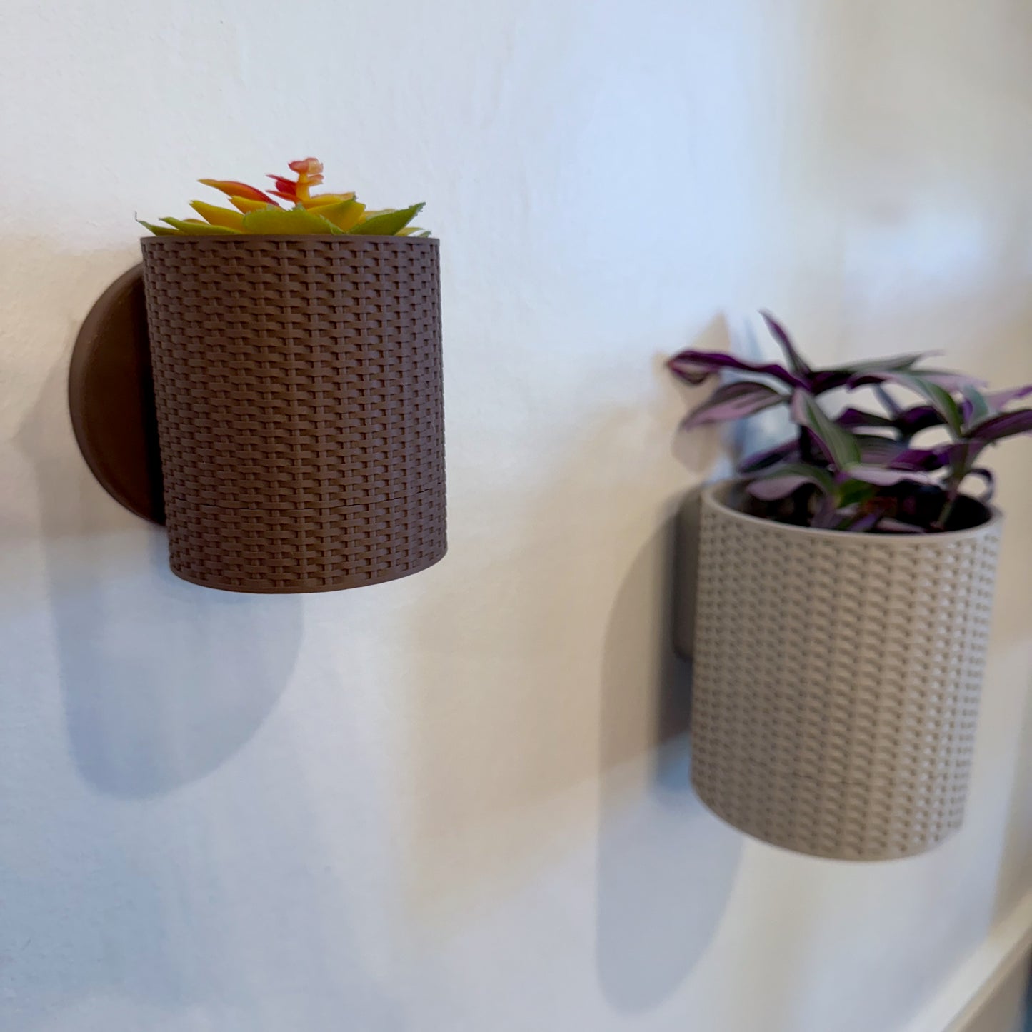 Modern Basketweave Wall Planter in Neutral Tones – A stylish wall-mounted planter featuring a woven texture, perfect for elevating your greenery.