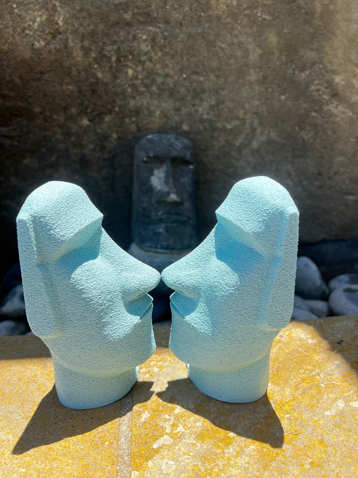 Moai Bookend Set of 2 - Sculptural Marble Design with Wise Expression for Stylish Bookshelves
