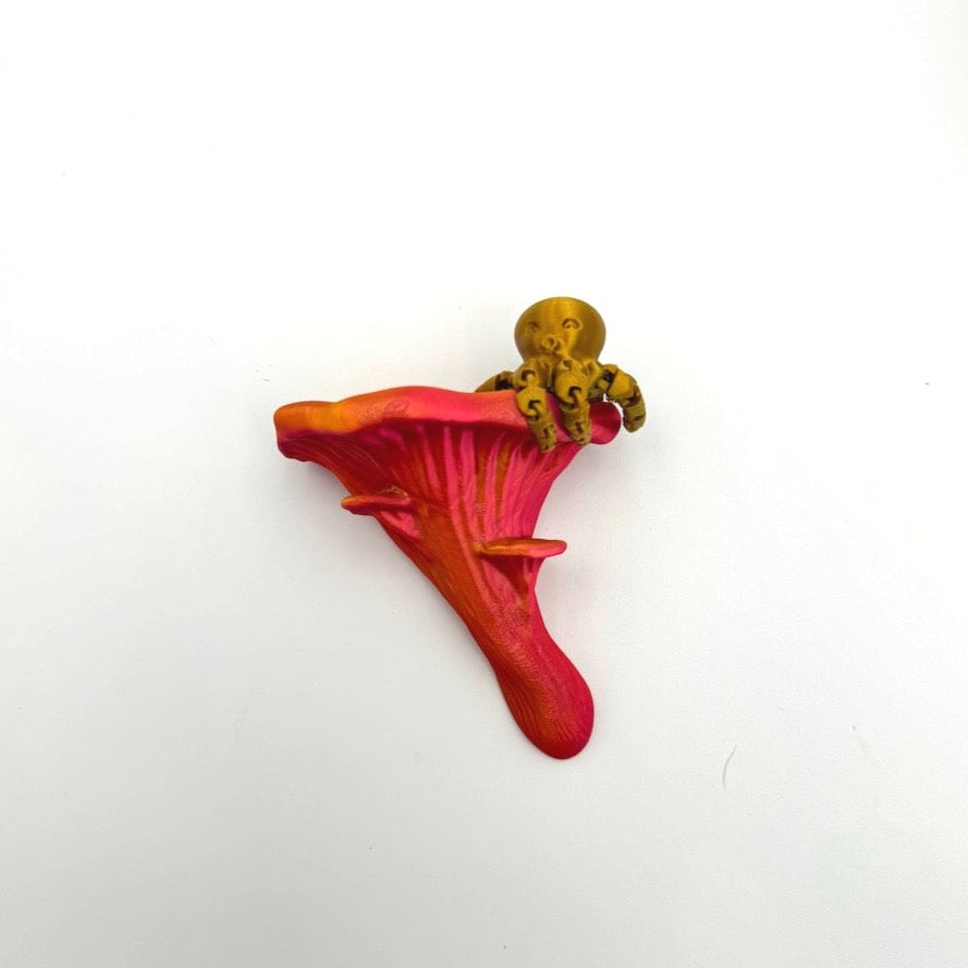 Colorful Shimmering Oyster Fungus Mushroom Shelf with an Octopus design, perfect for home decor. Available in vibrant colors.