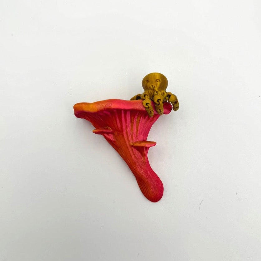 Top view of a brightly colored Oyster Mushroom Shelf featuring an Octopus, ideal for showcasing decor items.