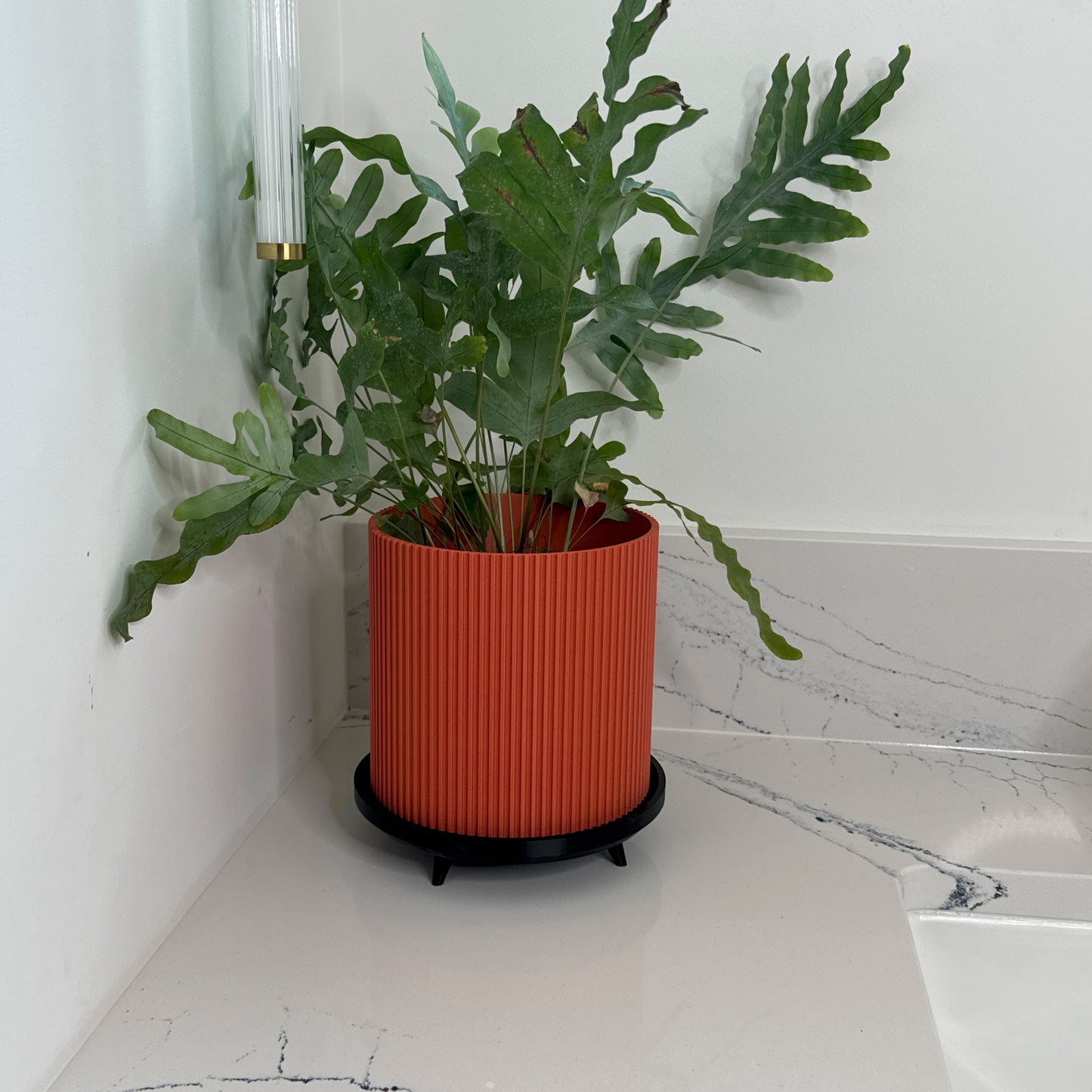 Two Piece Stylish and Modern Marble Cylindrical Planter with Secondary Drip tray | 4 colors available