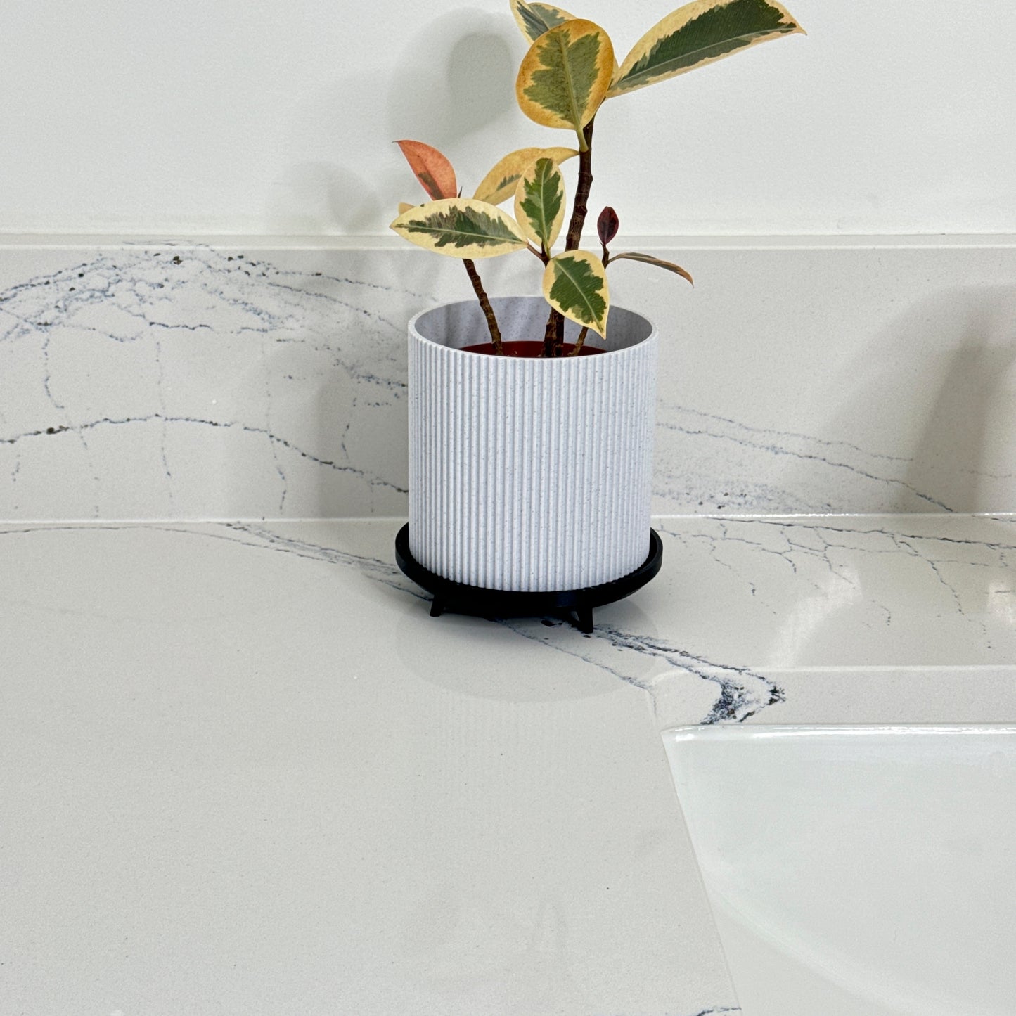 Two Piece Stylish and Modern Marble Cylindrical Planter with Secondary Drip tray | 4 colors available