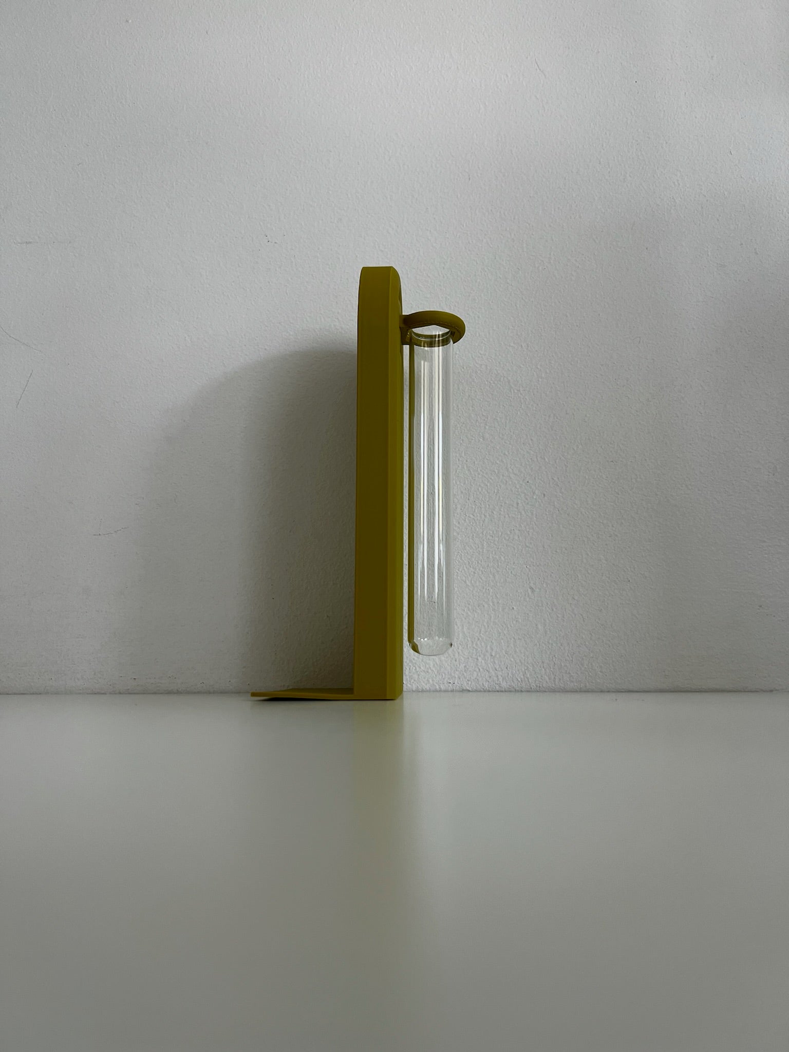 Modern stylish white propagation bookend with a glass tube containing colorful flowers, perfect for home decor.