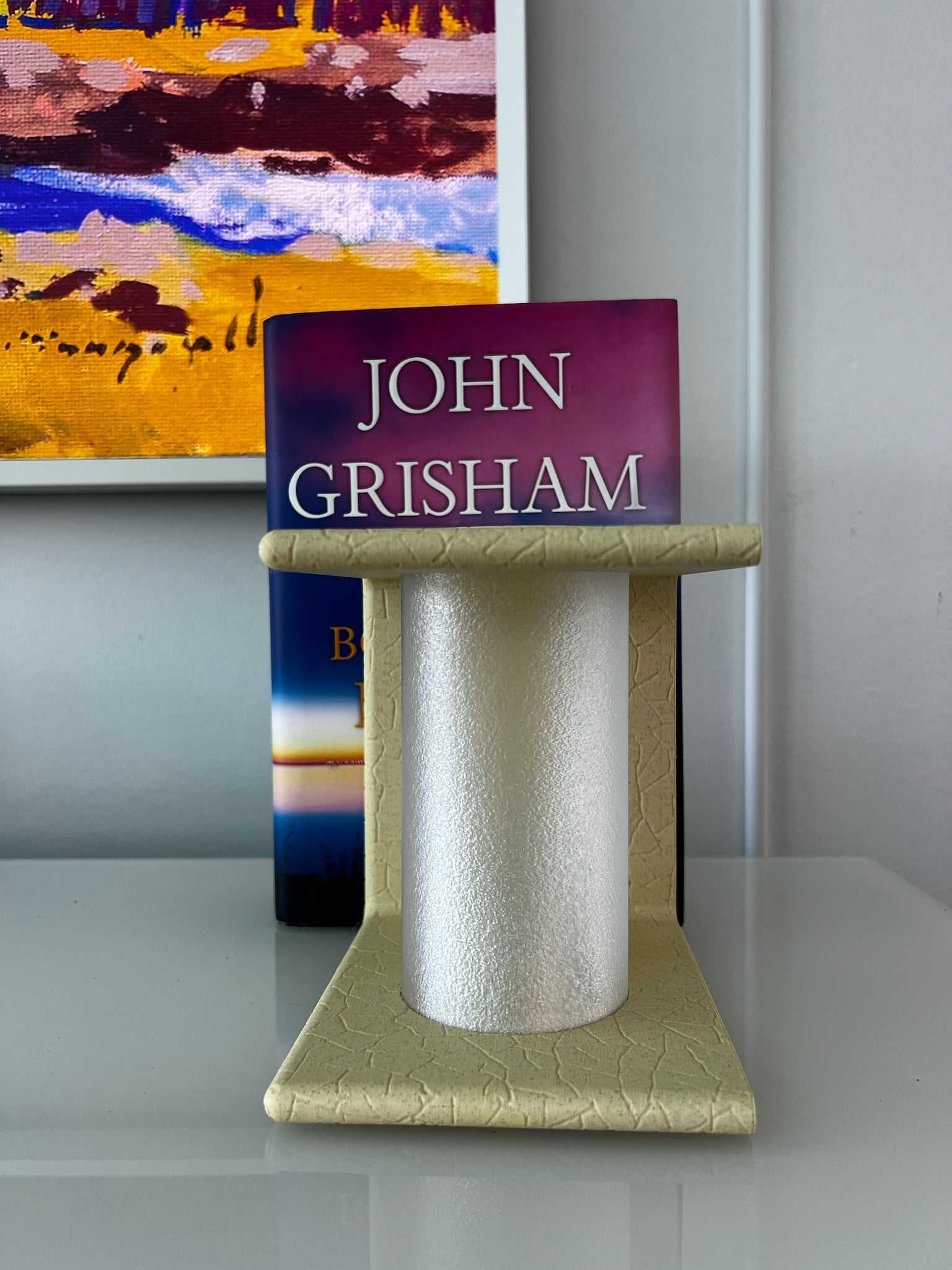 Simple, elegant Ancient Marble Bookend with a modern lighting element, enhancing book displays.