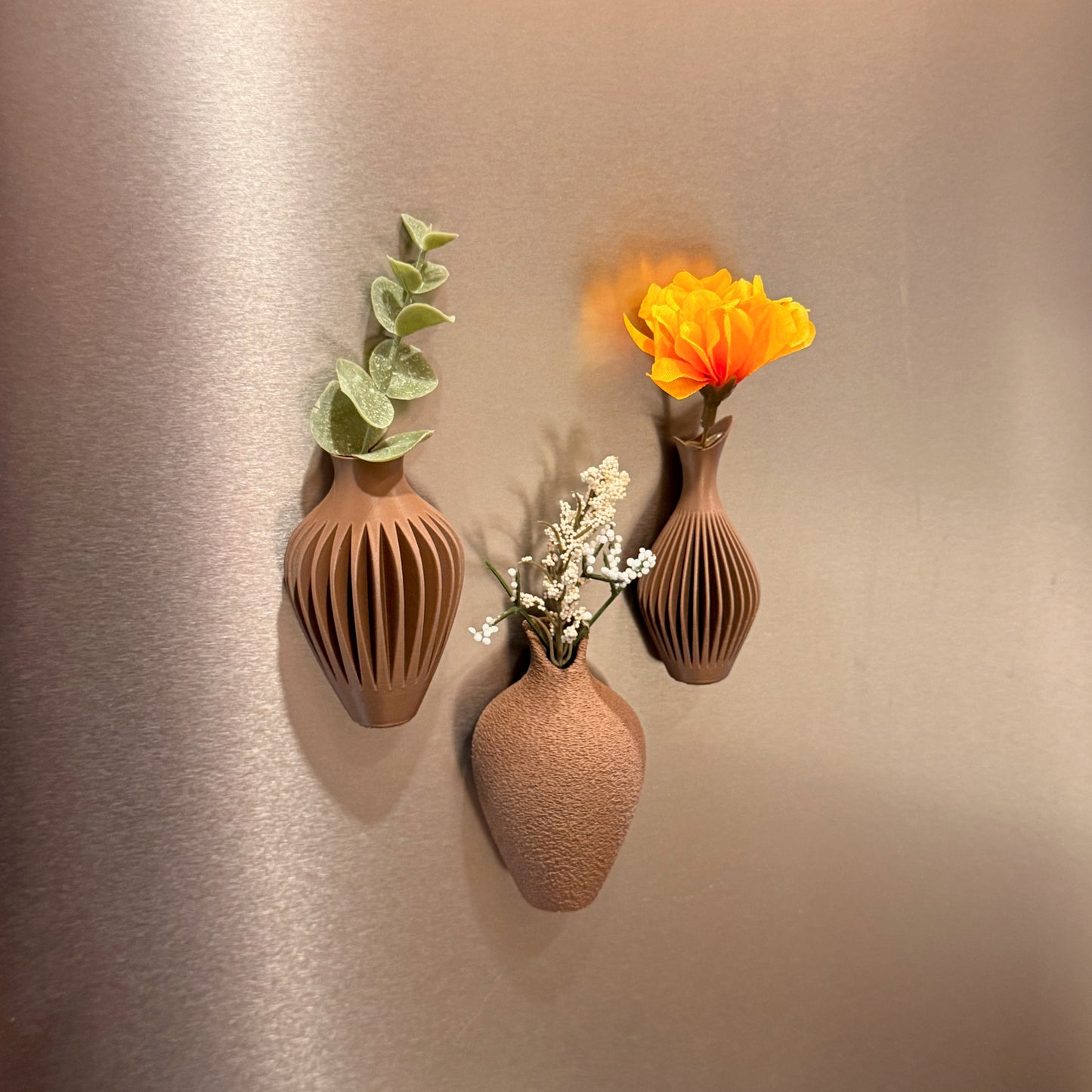 Mini Magnetic Vase Trio ‚Äì Set of 3 Modern Fridge Vases showcasing three stylish magnetic vases, great as Refrigerator Magnet Vases for flowers and plant cuttings.