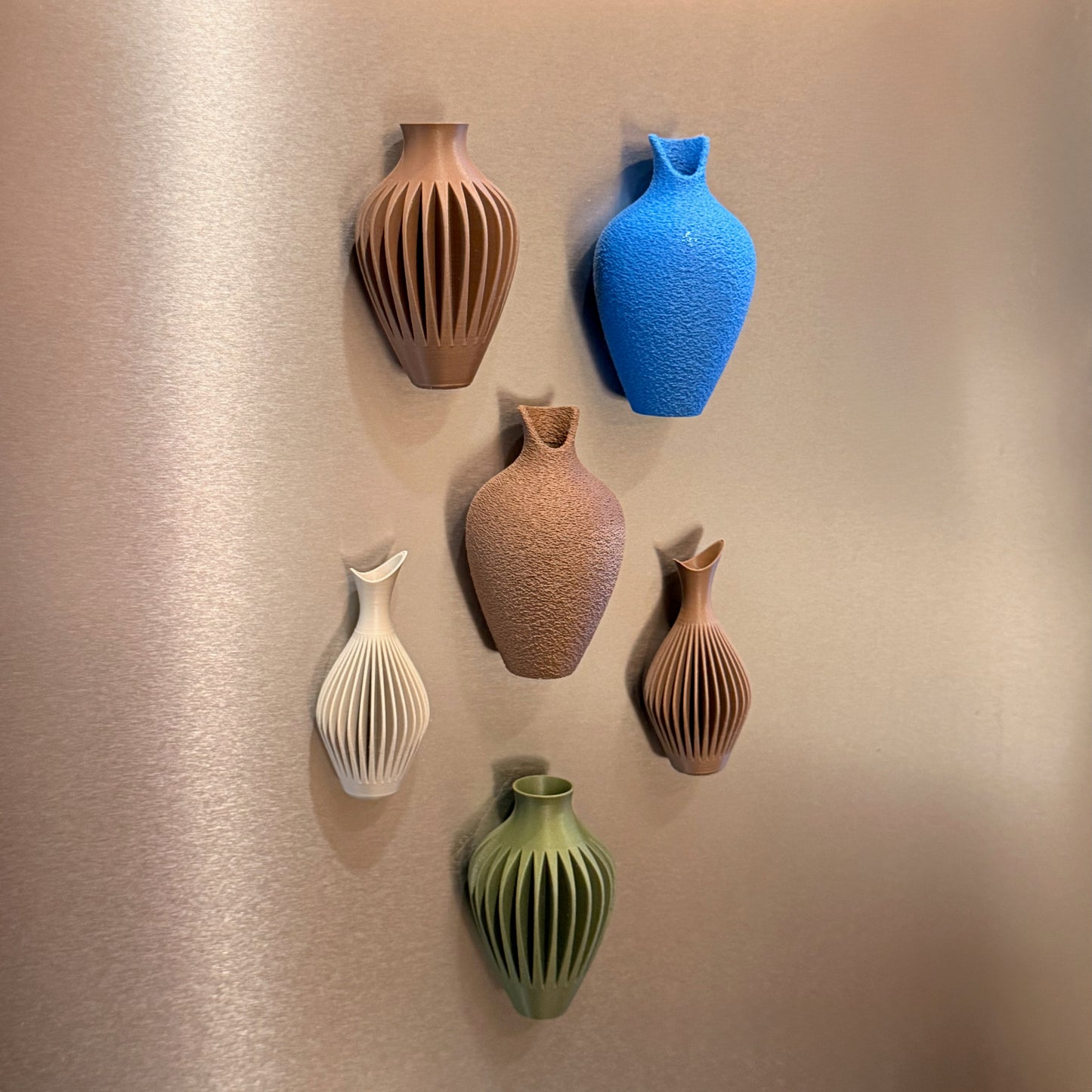Mini Magnetic Vase Trio ‚Äì Set of 3 Modern Fridge Vases displayed with various colors and shapes, perfect Refrigerator Magnet Vases for enhancing your home decor.