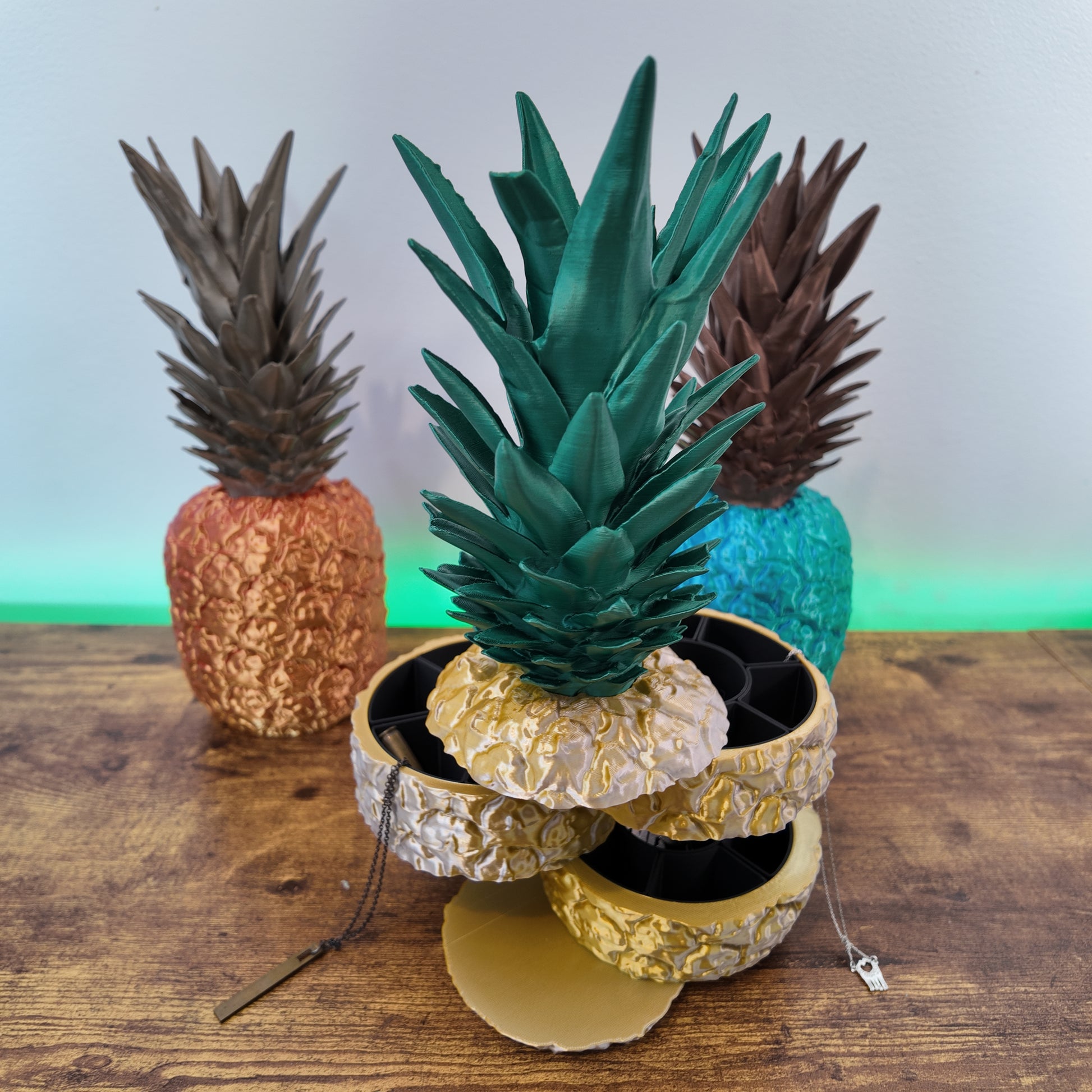 Sliced Pineapple Organizer | Rotating Jewelry Storage | Unique Desk Organizer | Home Decor Gift - Complete view of the pineapple desk organizer setup with vibrant colors, ideal for enhancing your workspace storage solutions.