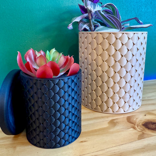 A modern quilted wall planter with a geometric pattern, perfect for adding sculptural elegance to any indoor or outdoor space.
