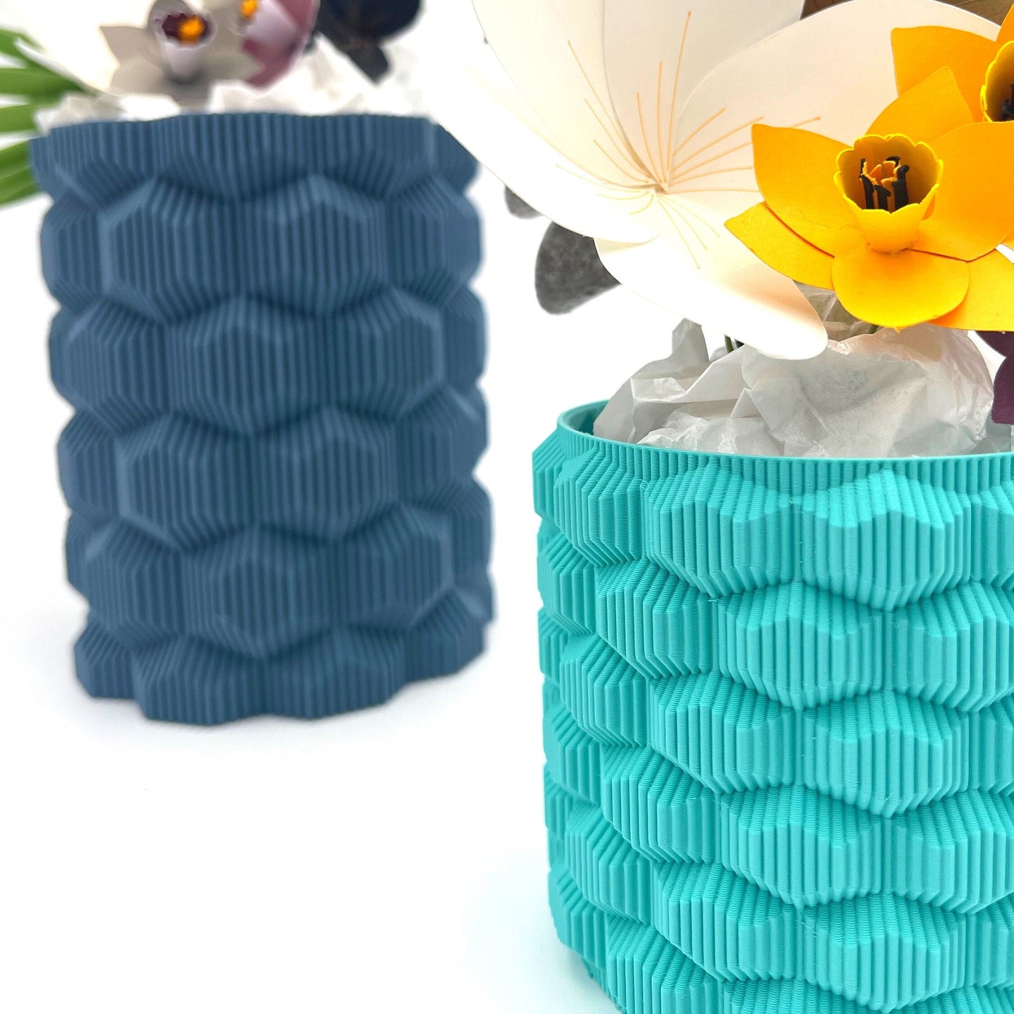 Hexagonal Modern Contemporary Vase for Cut/Dried Flowers or Live Plants | Drainage Hole Available | Beautiful Matte Color | Decor